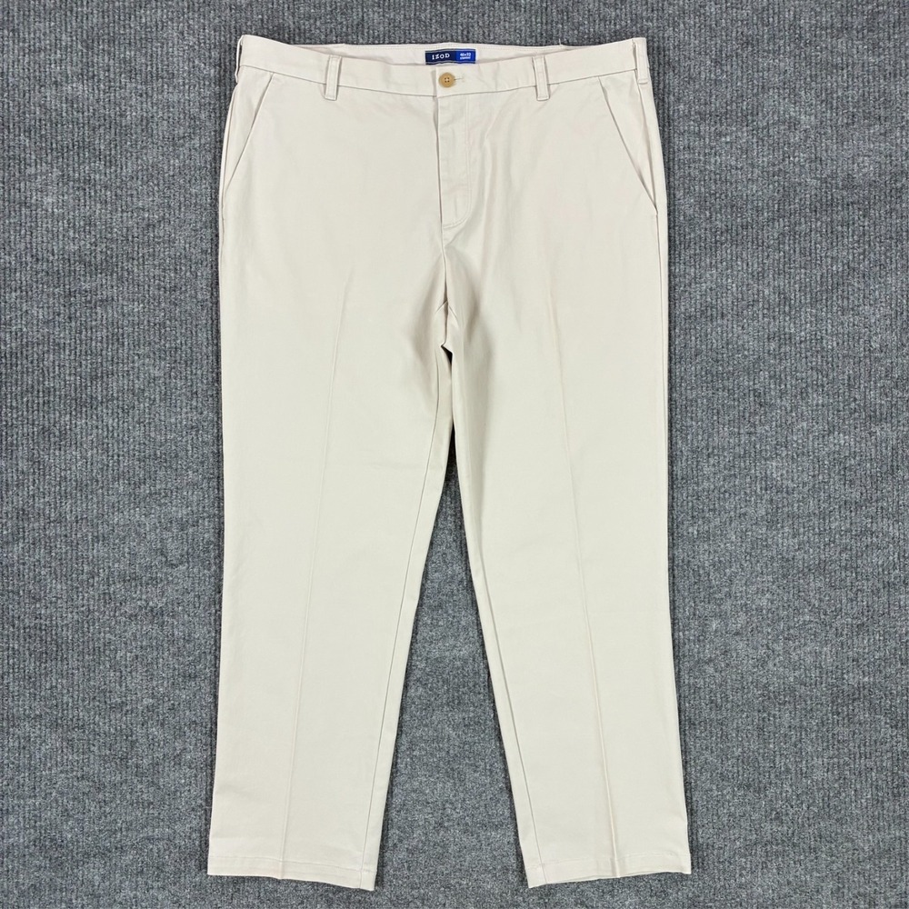 IZOD Mens Chino Pants Size 40x32 Beige Straight Fit Stretch Casual Mid Rise